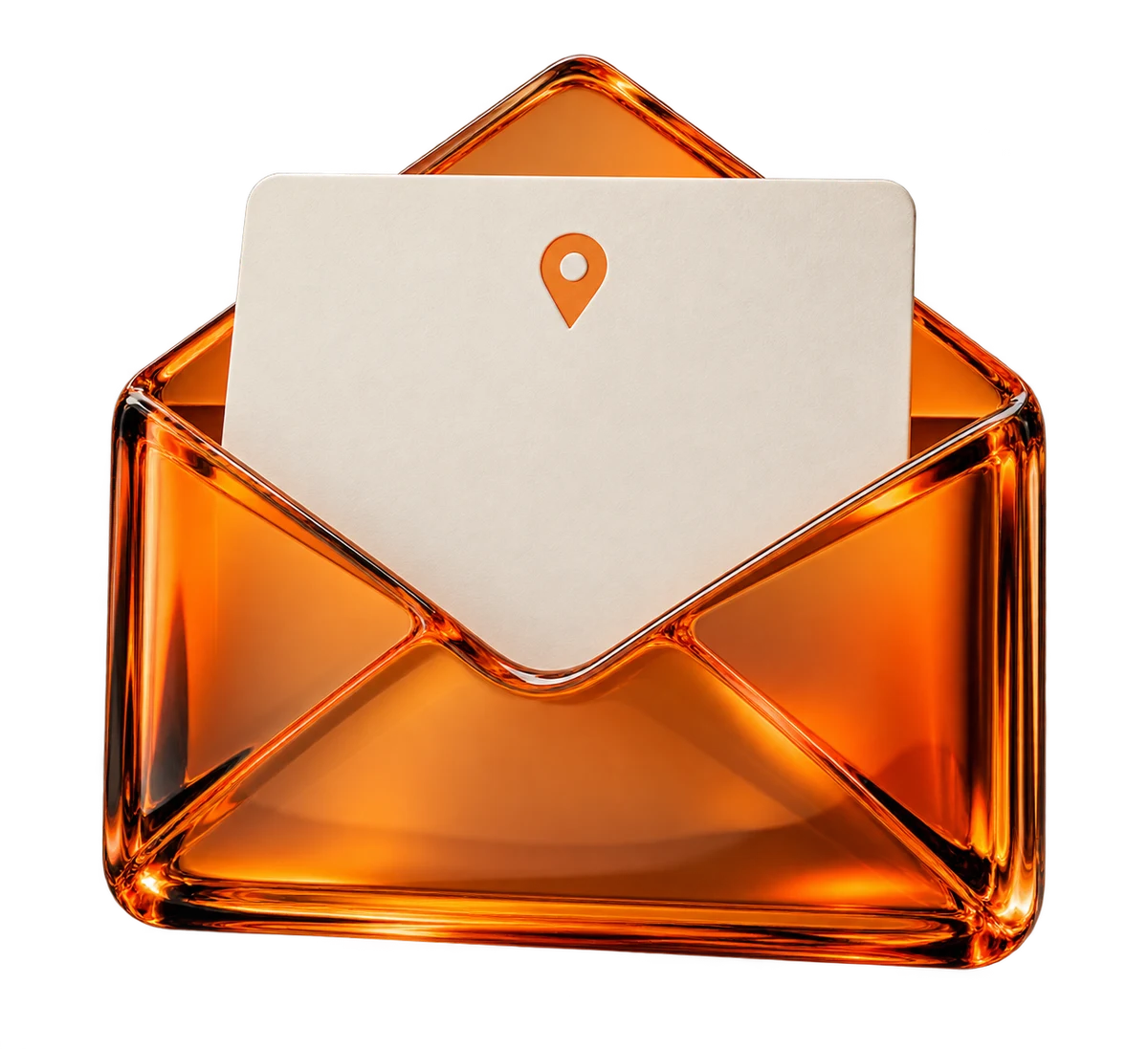 An offer card arriving in an orange glass envelope