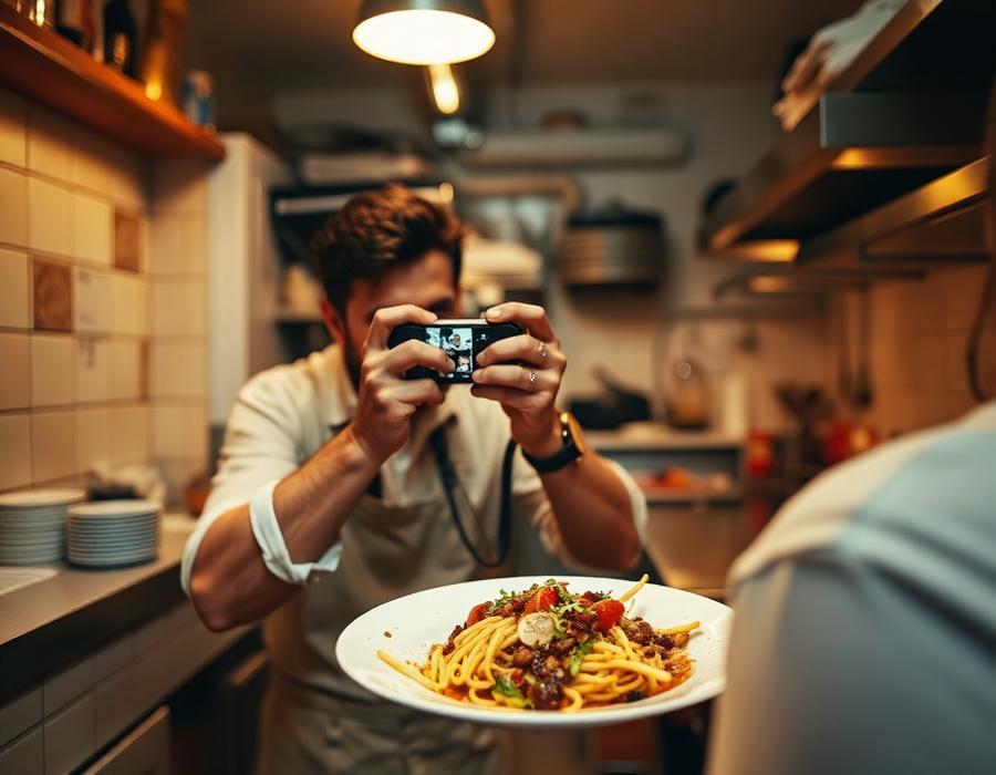 Owner photographing a dish for ad creative