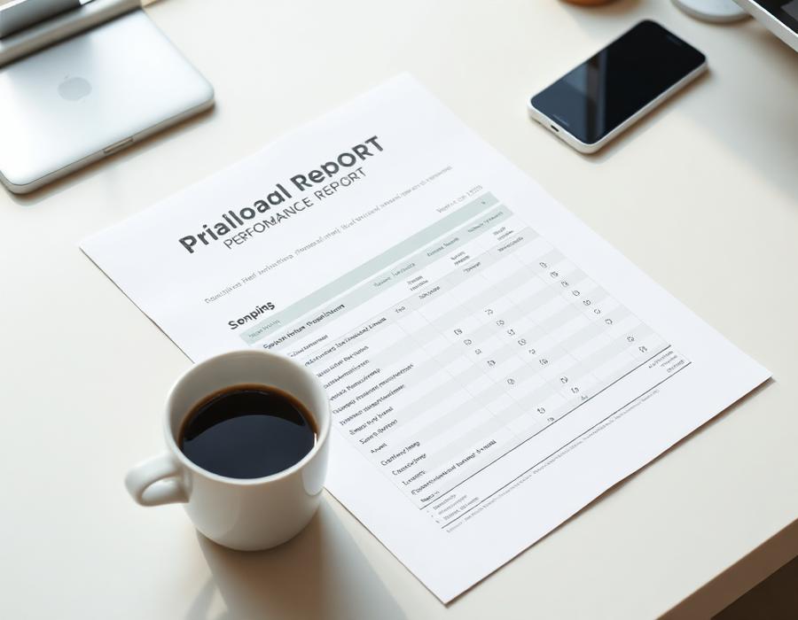 Printed campaign report on a desk with coffee