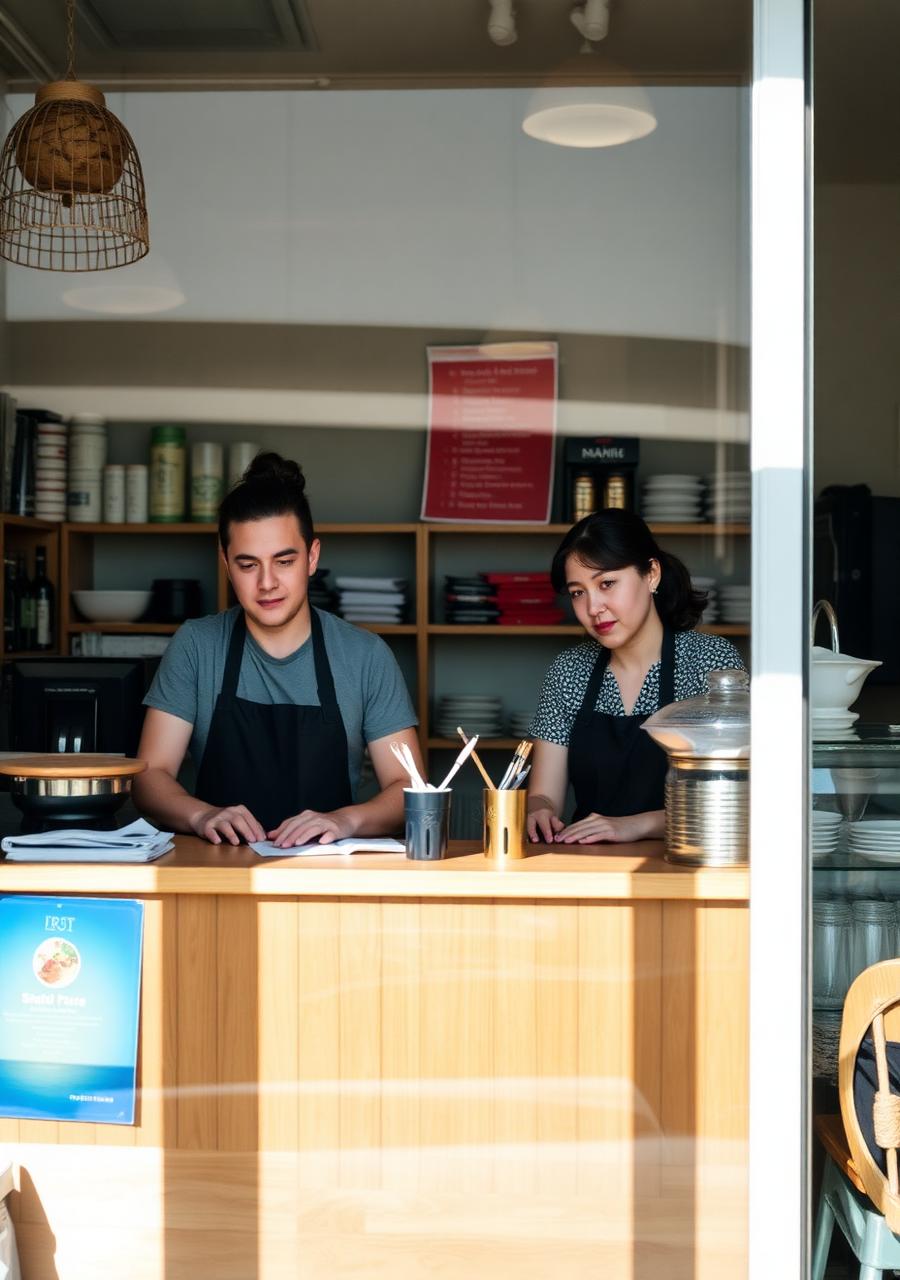 Local business team working behind a counter