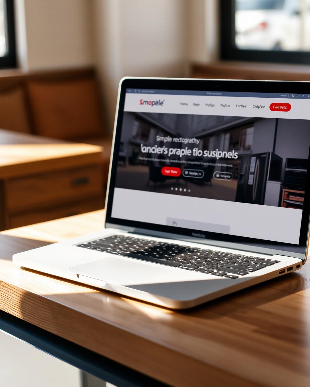 Laptop on a counter showing a clean local business website with a call button