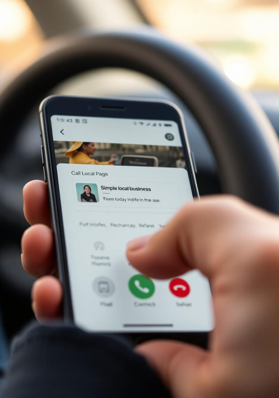 Hand tapping the call button on a local business page